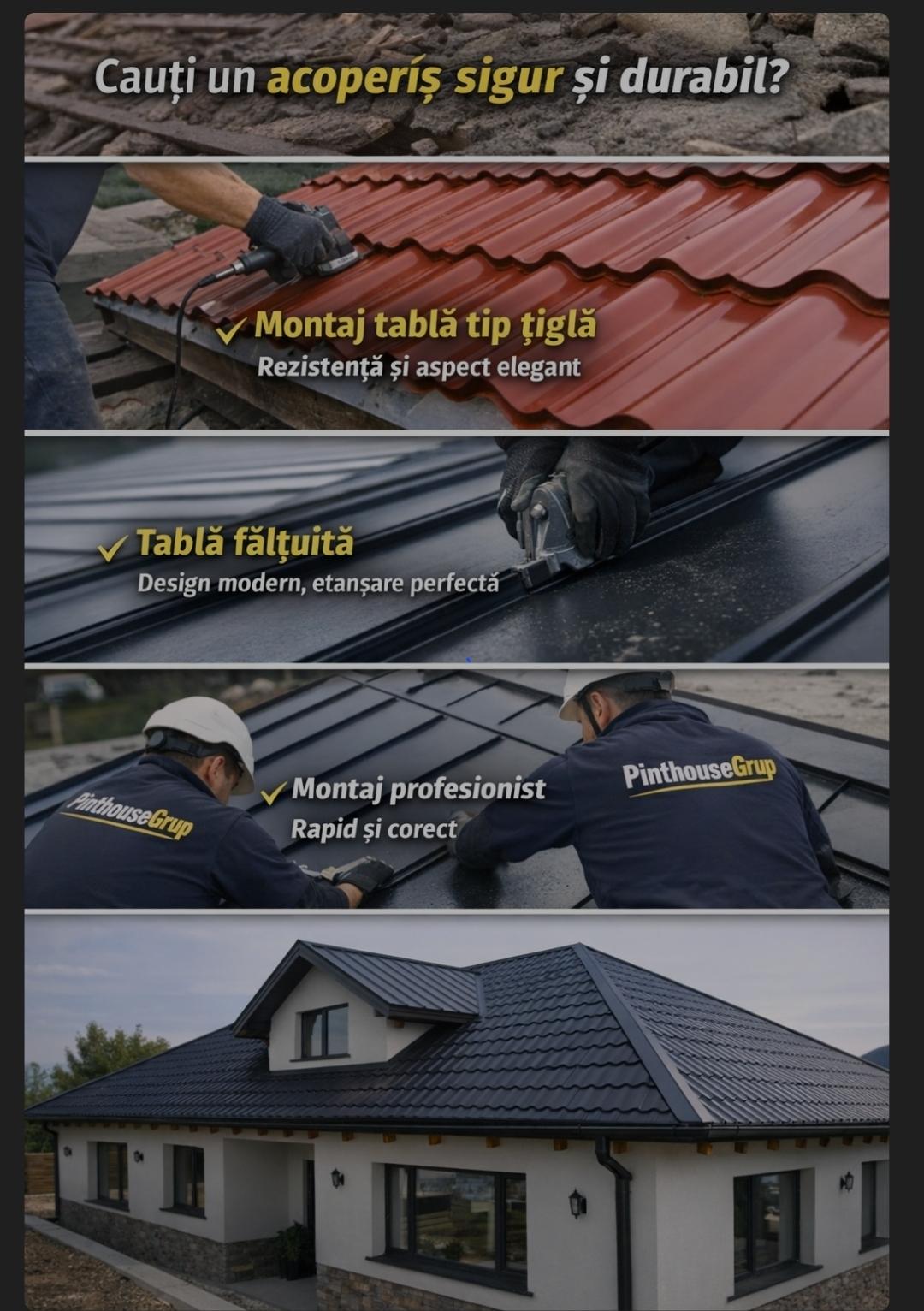 Acoperișuri Suceava – Montaj tablă tip țiglă și șarpante, lucrări complete